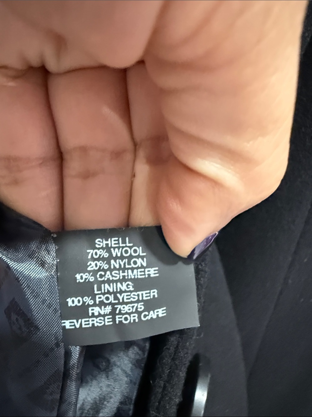Anne Klein wool nylon cashmere blend Black Single-Breasted Pea Coat 2 - Picture 15 of 15